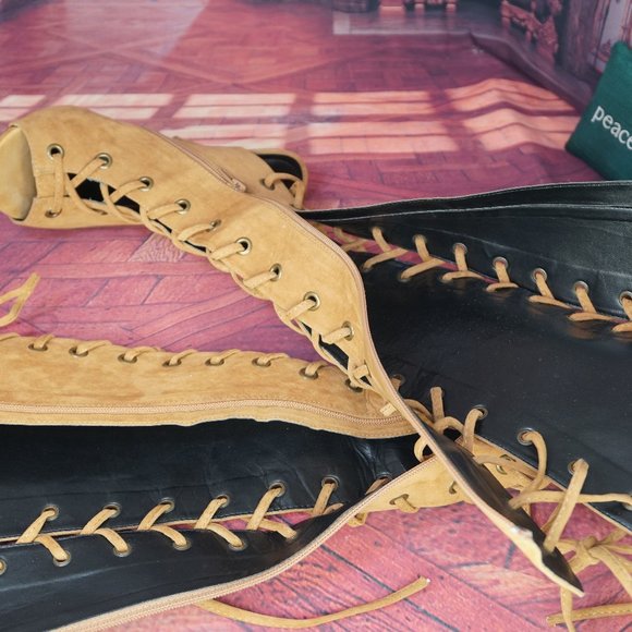 SHOE REPUBLIC NOAH Laceup Knee boot Tan Sz8 - Picture 12 of 14